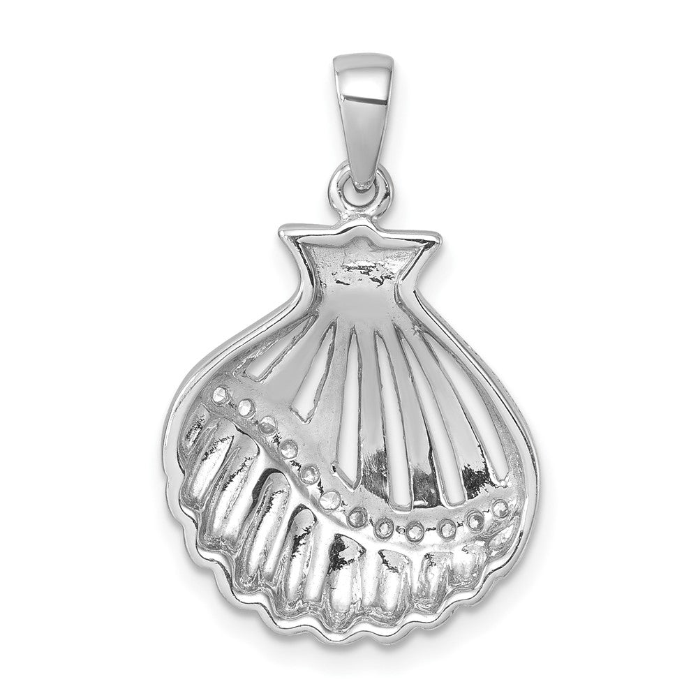 Sterling Silver Rhodium-plated Polished CZ Scallop Shell Pendant