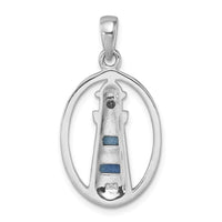 Sterling Silver Rhodium-Plated Oval Aventurine & CZ Lighthouse Pendant