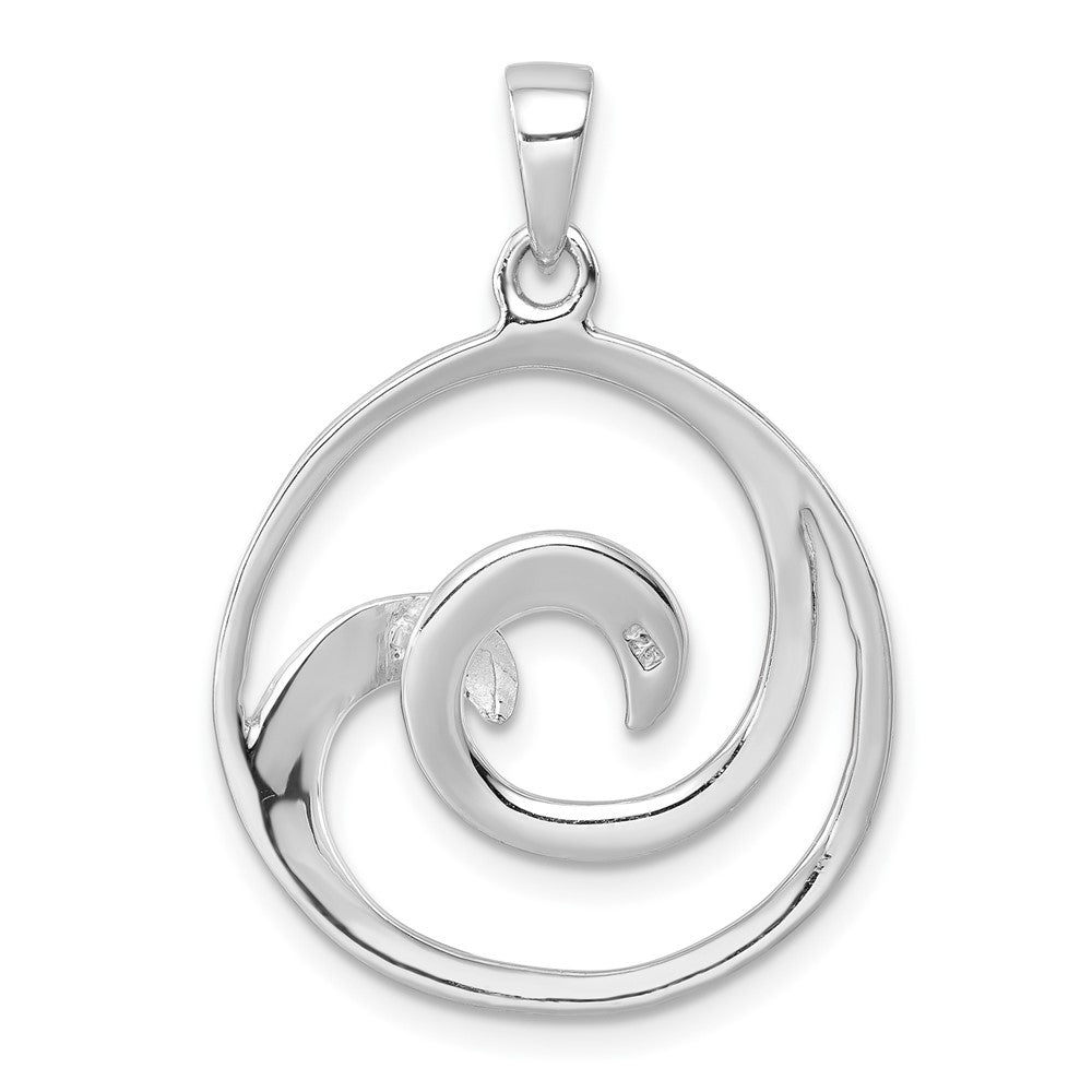 Sterling Silver Rhodium-Plated Polished & Brushed Double Wave Pendant