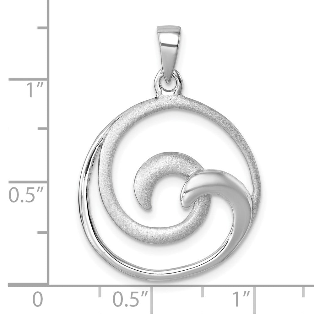Sterling Silver Rhodium-Plated Polished & Brushed Double Wave Pendant