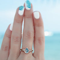 Sterling Silver Rhodium-Plated Polished Double Wave Crystal Inlay Ring