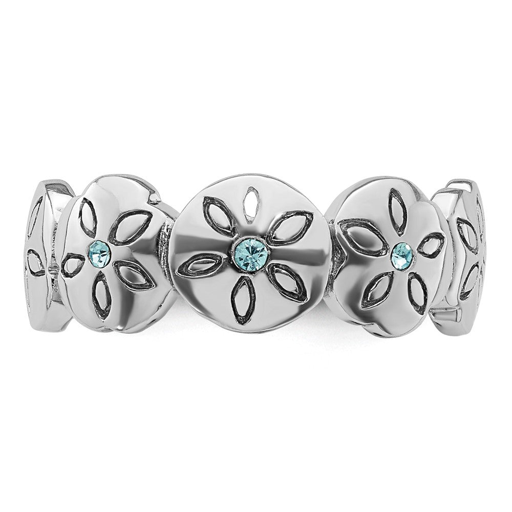 Sterling Silver Rhodium-plated Polished Blue Crystal 5 Sand Dollar Ring