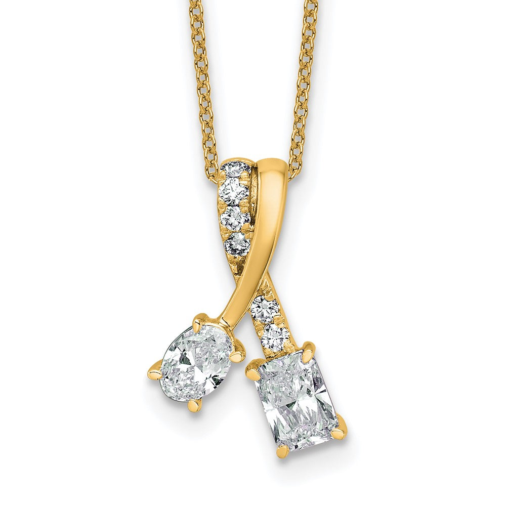 14k 7/8ct Lab Grown Dia VS/SI+ G+ Comp 18in 2 Stone Pendant Necklace