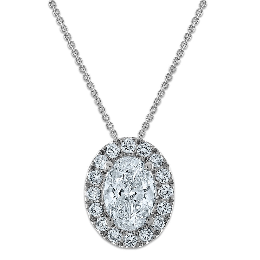 14kw 2 1/2 ct Cert Lab Grown Dia VS/SI+ G+ Comp 18 in Halo Pendant Necklace