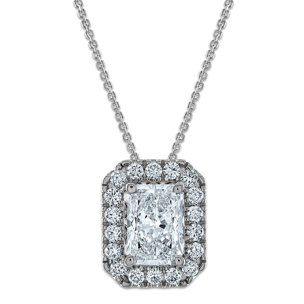 14kw 2 1/2ct Cert Lab Grown Dia VS/SI+ G+ Comp 18in Radiant Halo Necklace