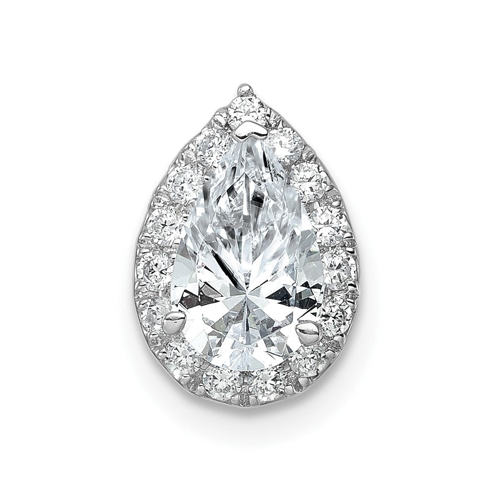 14k White Gold 2 3/8 ct Lab Grown Dia VS/SI+ G+ Pear Comp Halo Chain Slide