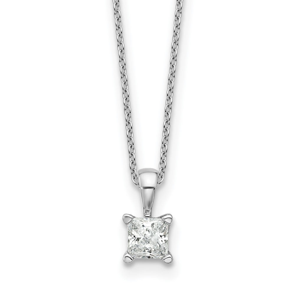 14kw 1/2ct Lab Grown Dia VS+ F+ Princess Comp 18in Pendant Necklace