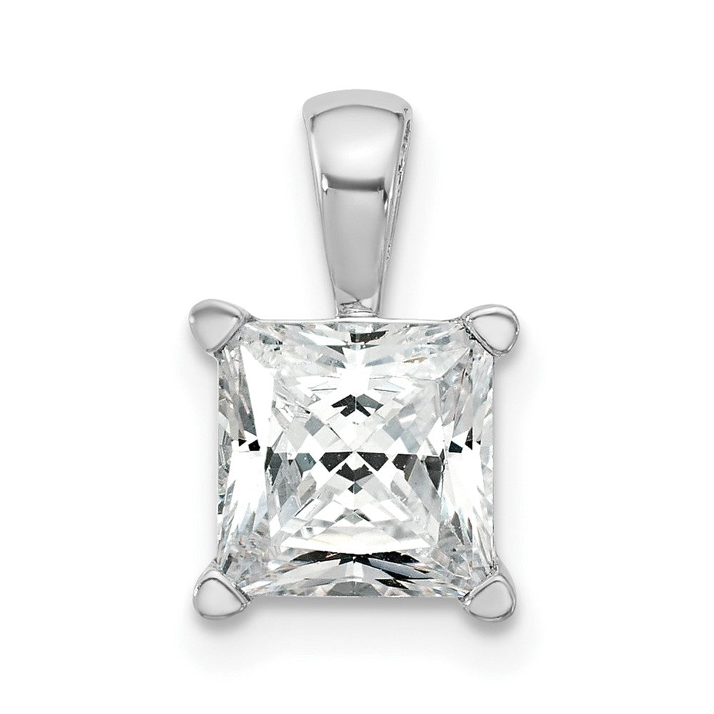 14k White Gold 2 ct Lab Grown Dia VS+ F+ Princess Comp 4 Prong Pendant
