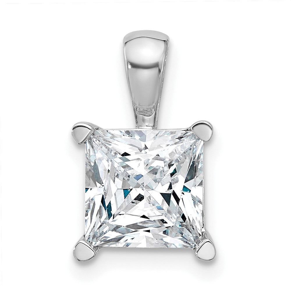 14k White Gold 3 ct Lab Grown Dia VS+ F+ Princess Comp 4 Prong Pendant