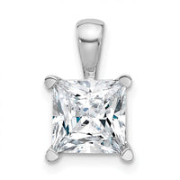 14k White Gold 3 ct Lab Grown Dia VS+ F+ Princess Comp 4 Prong Pendant