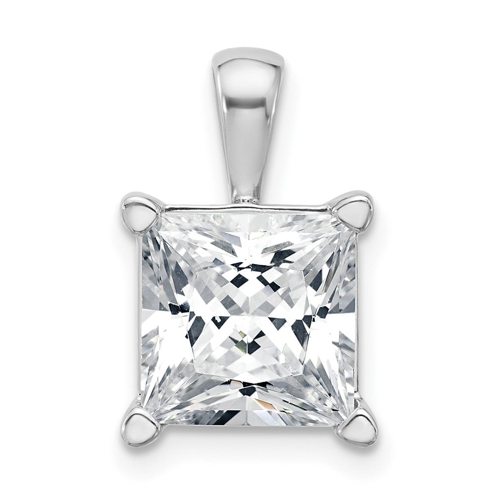 14k White Gold 5 ct Lab Grown Dia VS+ F+ Princess Comp 4 Prong Pendant