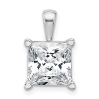 14k White Gold 5 ct Lab Grown Dia VS+ F+ Princess Comp 4 Prong Pendant
