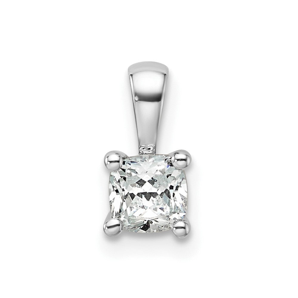 14k White Gold 1/2 ct Lab Grown Dia VS+ F+ Cushion Comp 4 Prong Pendant
