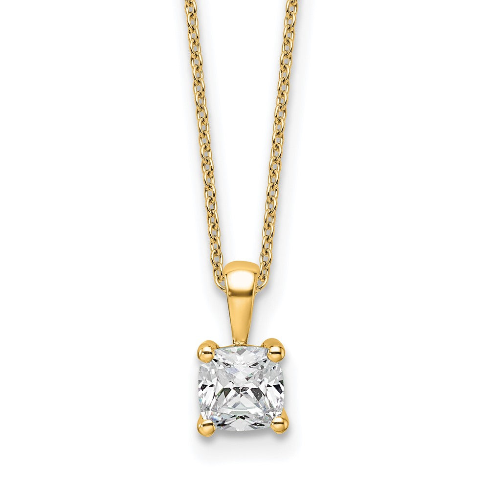 14k 3/4ct Cert Lab Grown Dia VS+ F+ Cushion Comp 18in Pendant Necklace