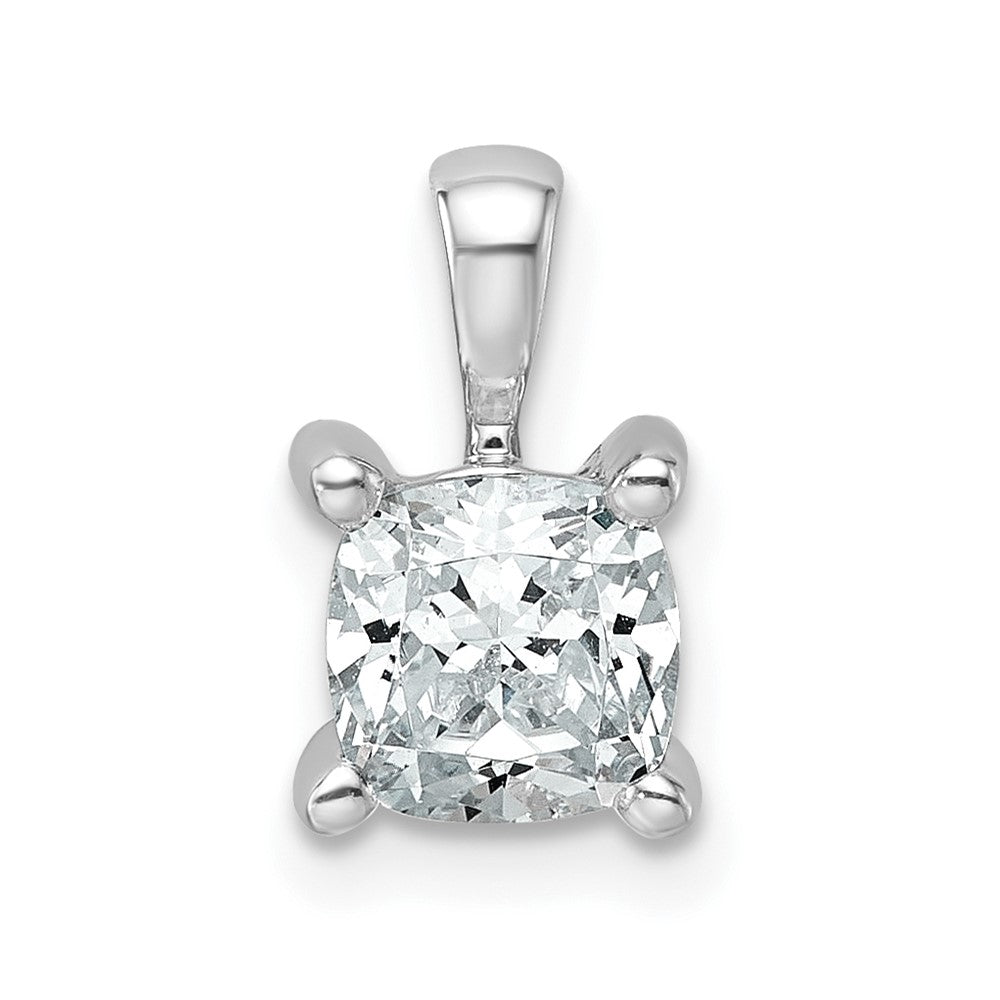 14k White Gold 1 ct Lab Grown Dia VS+ F+ Cushion Comp 4 Prong Pendant