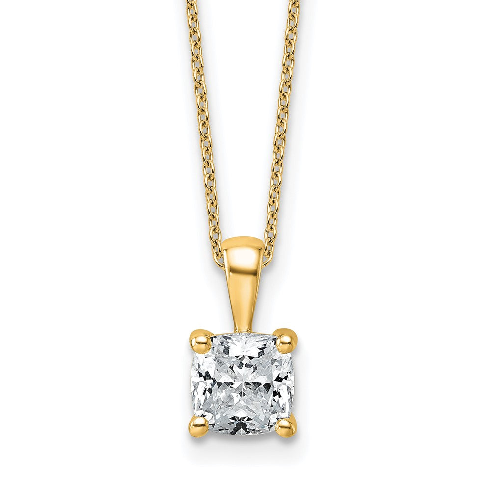 14k 1 1/2ct Cert Lab Grown Dia VS+ F+ Cushion Comp 18in Pendant Necklace