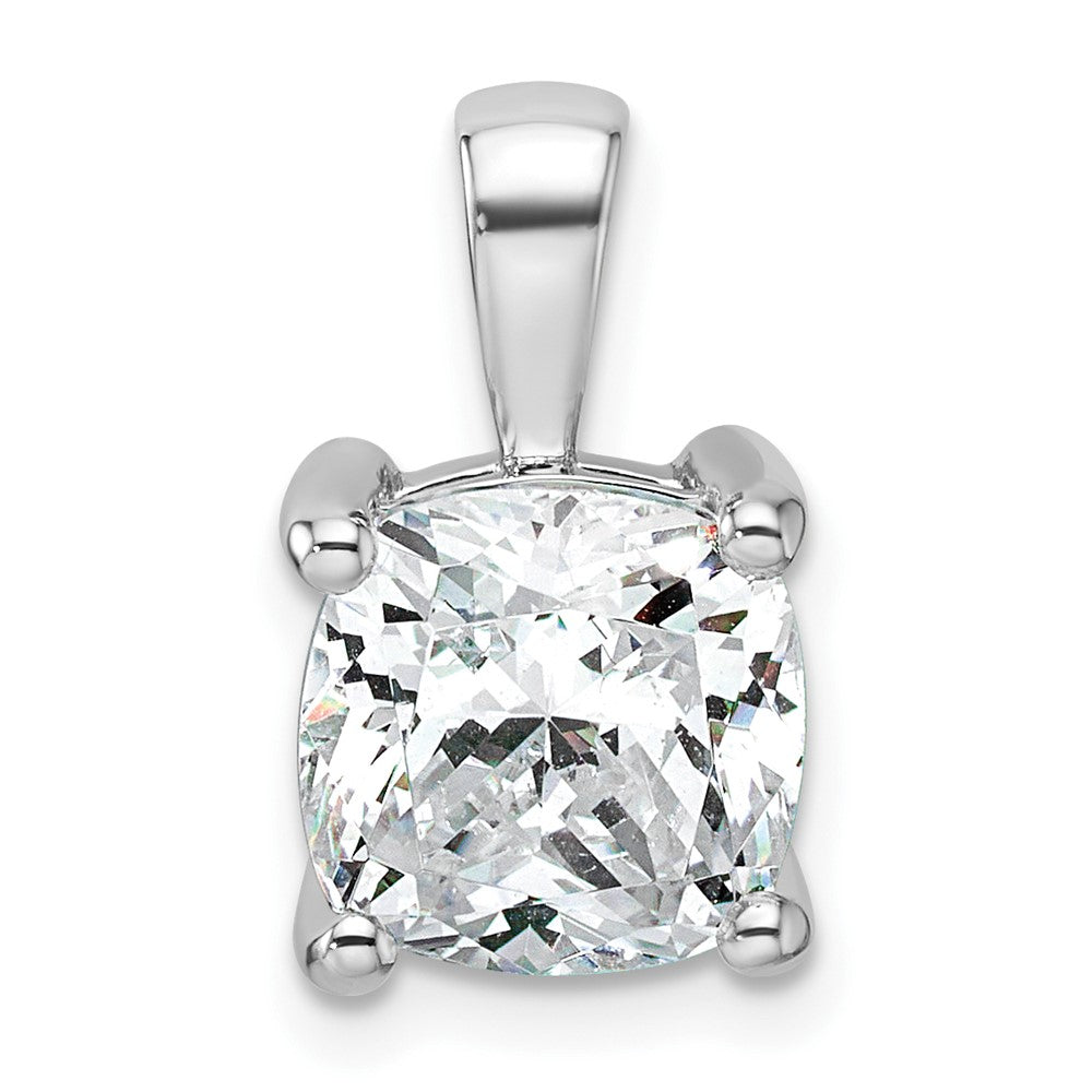 14k White Gold 4 ct Lab Grown Dia VS+ F+ Cushion Comp 4 Prong Pendant