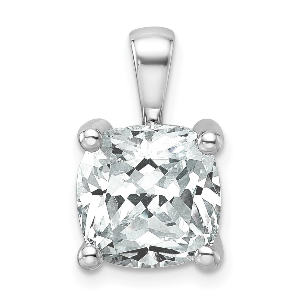 14k White Gold 5 ct Lab Grown Dia VS/SI+ G+ Cushion Comp 4 Prong Pendant