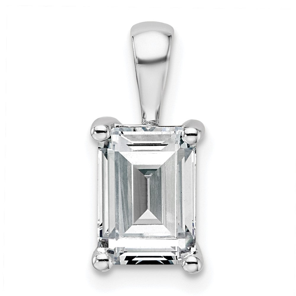 14k White Gold 2 ct Lab Grown Dia VS/SI+ G+ Emerald Comp 4 Prong Pendant