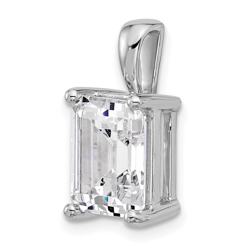 14k White Gold 5 ct Lab Grown Dia VS+ F+ Emerald Comp 4 Prong Pendant