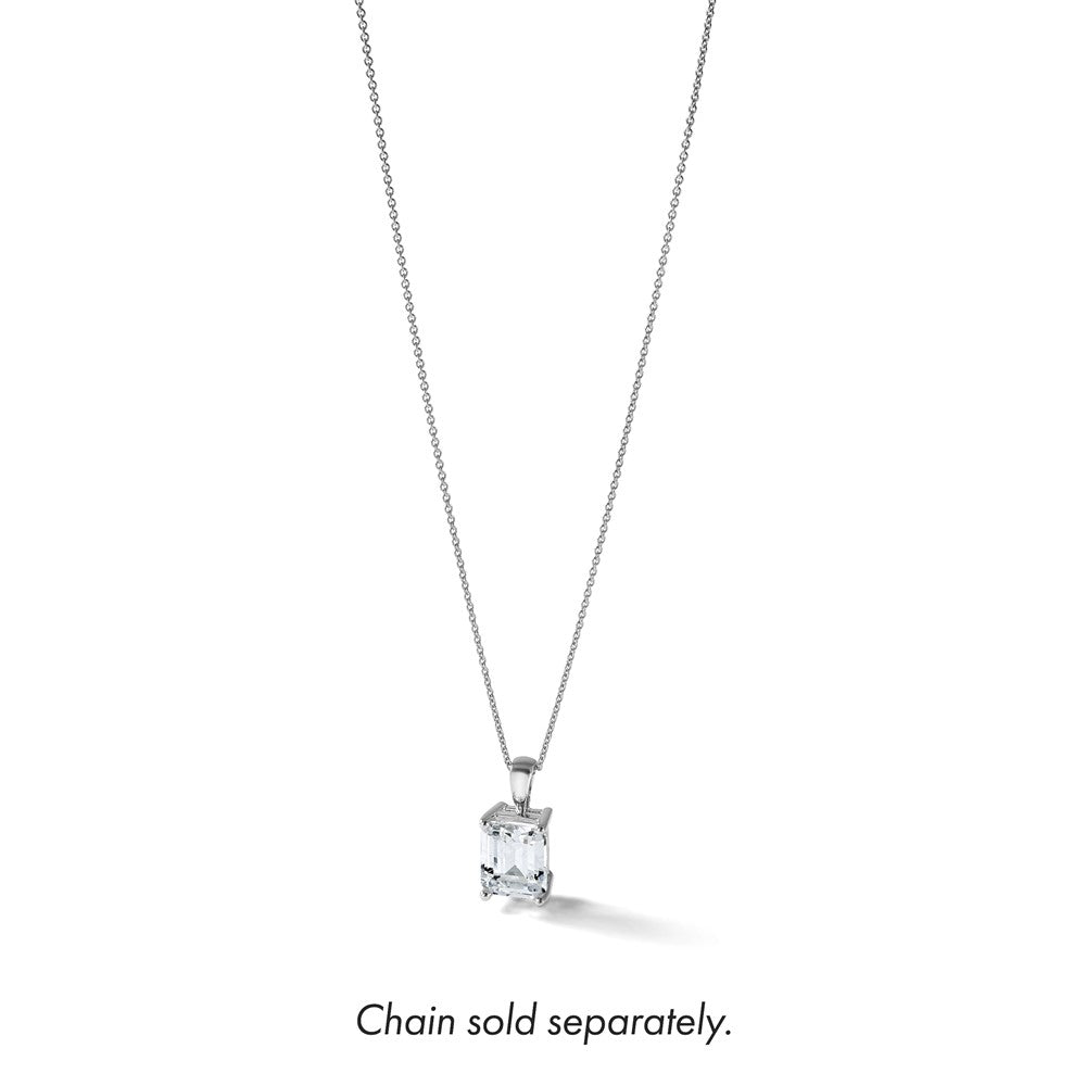 14k White Gold 3 ct Lab Grown Dia VS+ F+ Emerald Comp 4 Prong Pendant