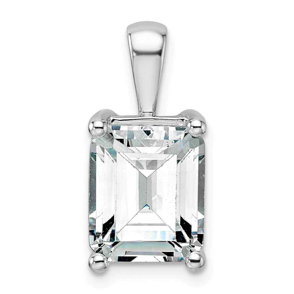 14k White Gold 5 ct Lab Grown Dia VS+ F+ Emerald Comp 4 Prong Pendant