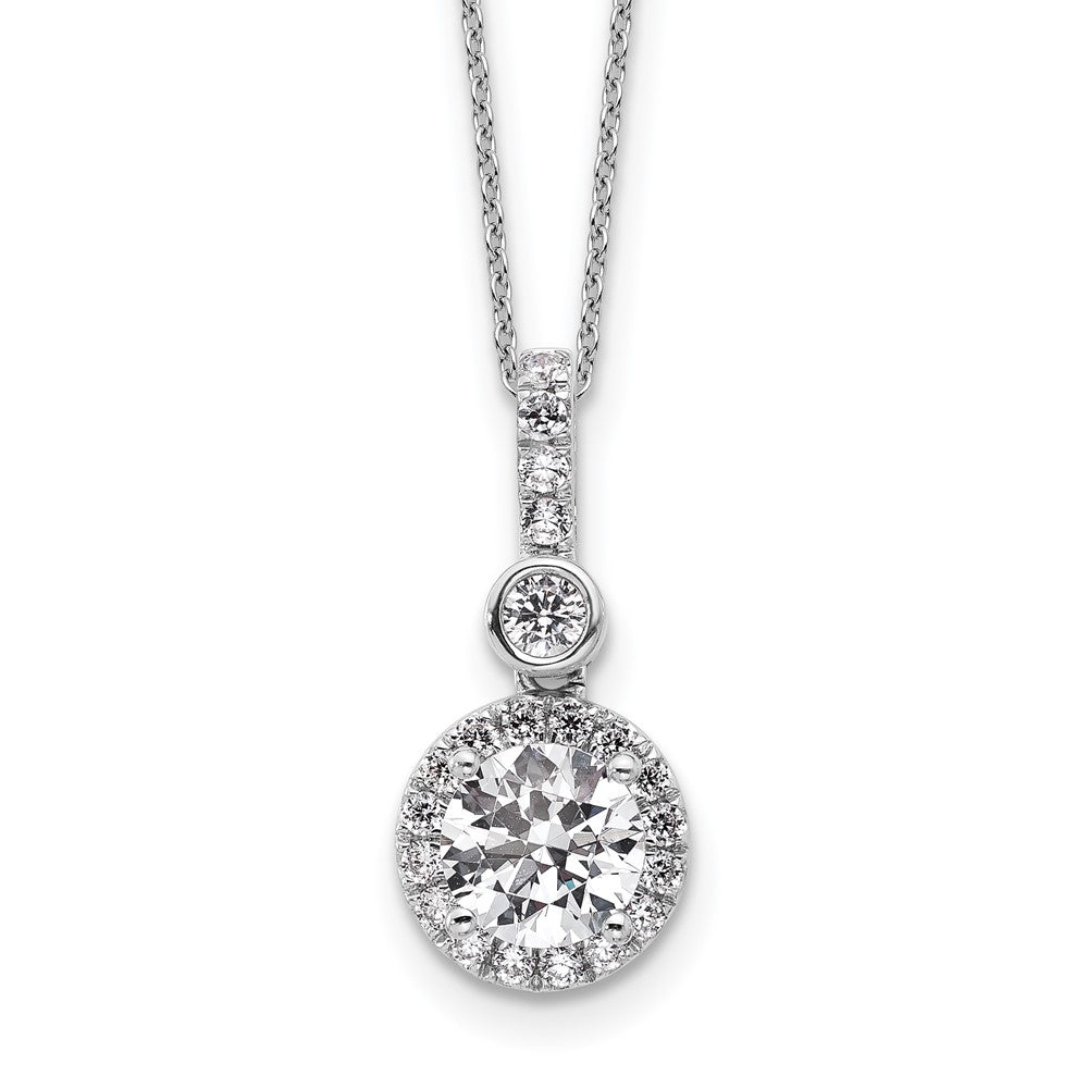 14kw 2ct Lab Grown Dia VS+ F+ Round Comp 18in Halo Pendant Necklace