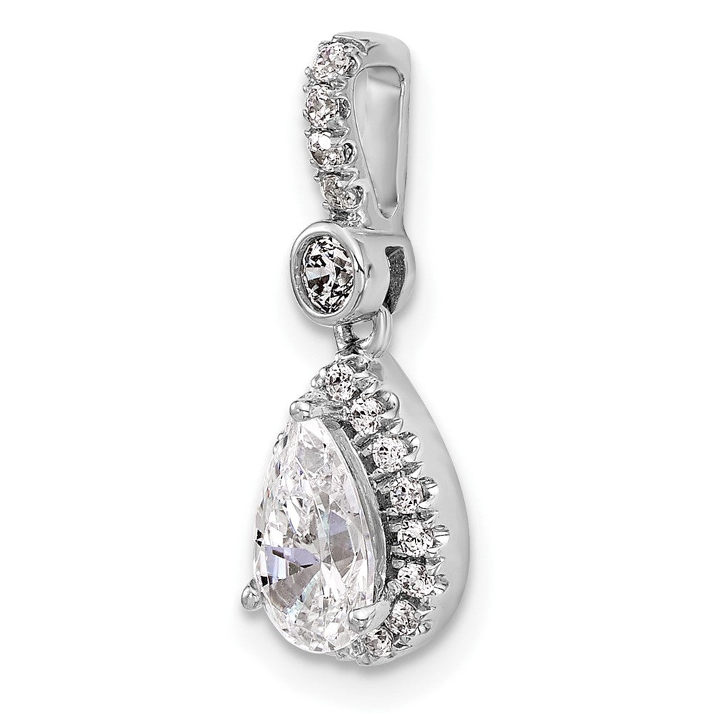 14kw Certified 1ct Lab Grown Diamond VS+ F+ Pear Halo Comp Pendant