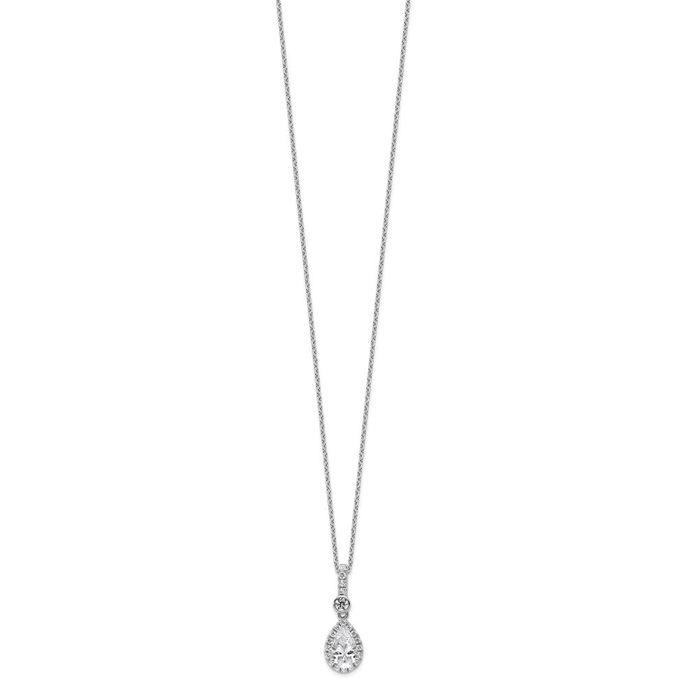14kw 1ct Lab Grown Dia VS+ F+ Pear Comp 18in Halo Pendant Necklace