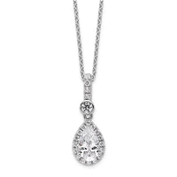 14kw 1ct Lab Grown Dia VS+ F+ Pear Comp 18in Halo Pendant Necklace