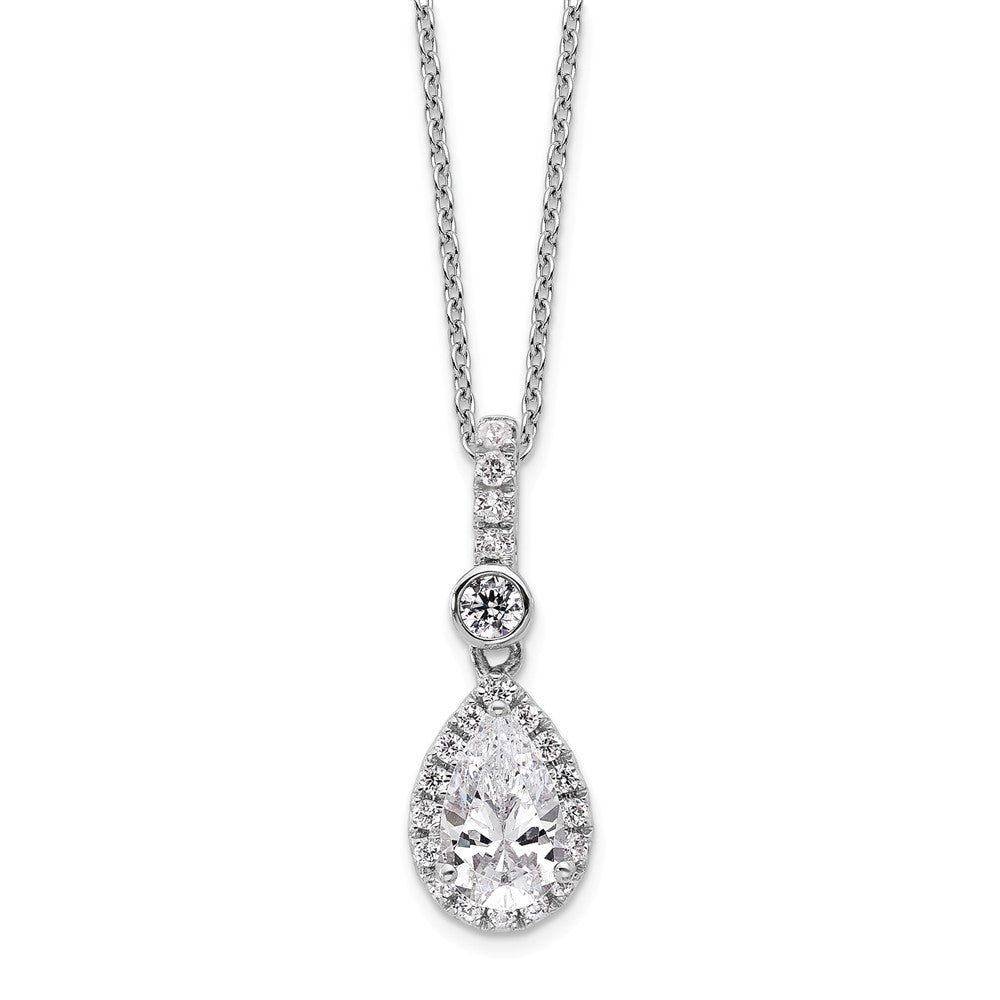 14kw 1ct Lab Grown Dia VS/SI+ G+ Pear Comp 18in Halo Pendant Necklace