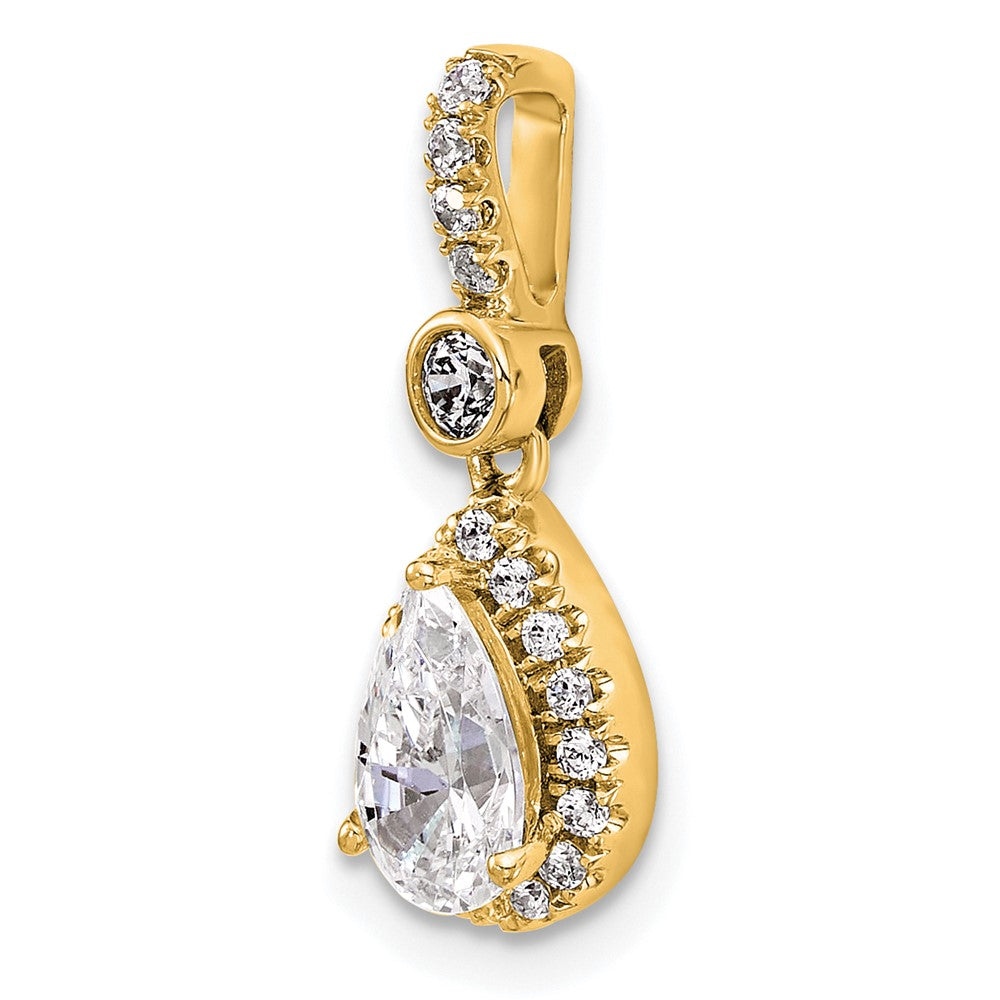 14k 1ct Lab Grown Diamond VS+ F+ Pear Comp Halo Pendant