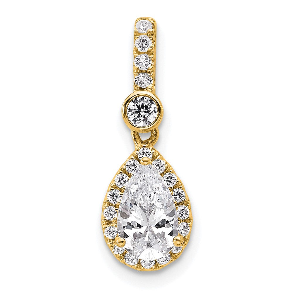 14k 1ct Lab Grown Diamond VS/SI+ G+ Pear Comp Halo Pendant