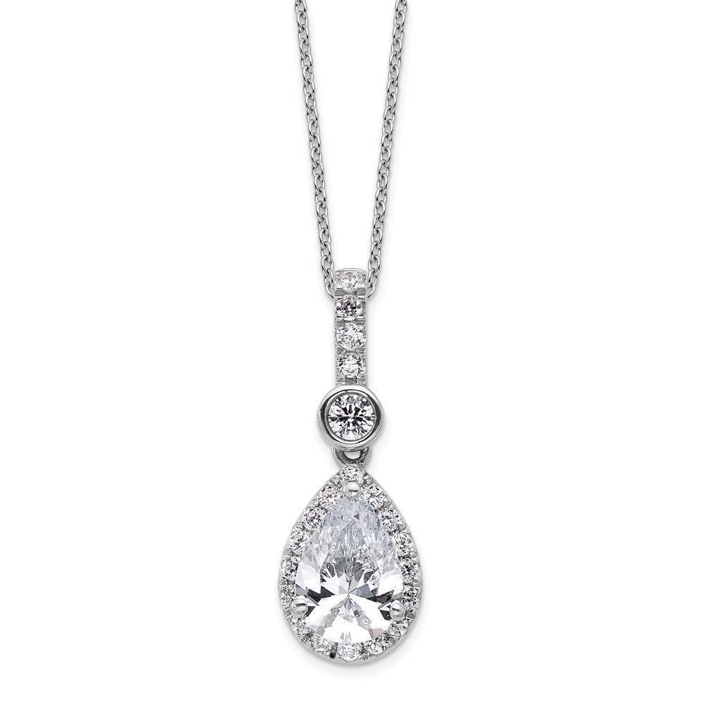 14kw 2ct Lab Grown Dia VS/SI+ G+ Pear Comp 18in Halo Pendant Necklace