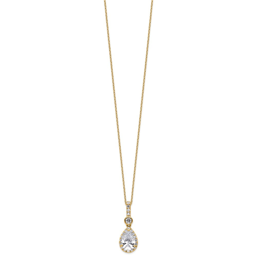 14k 2ct Lab Grown Dia VS/SI+ G+ Pear Comp 18in Halo Pendant Necklace