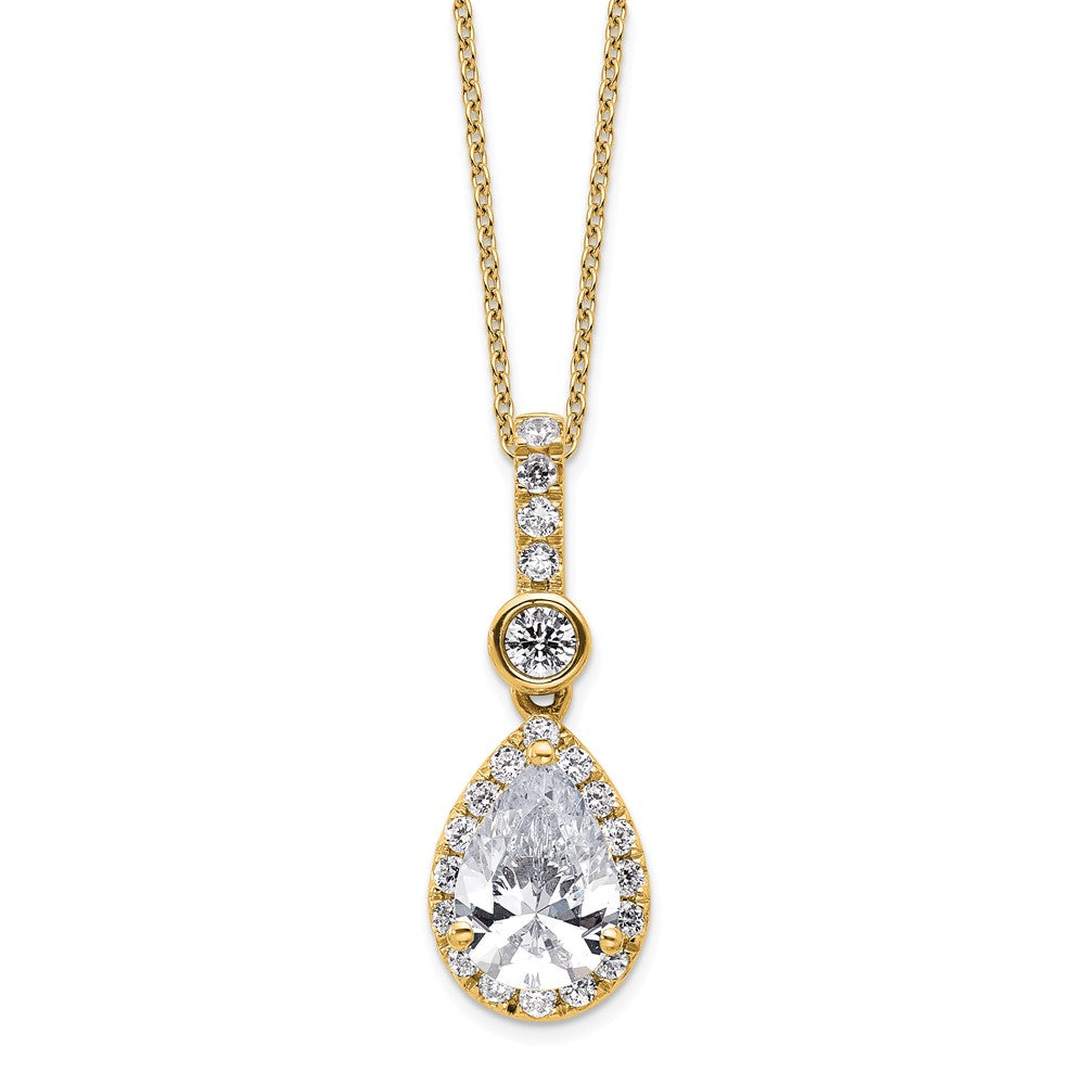 14k 2ct Lab Grown Dia VS/SI+ G+ Pear Comp 18in Halo Pendant Necklace