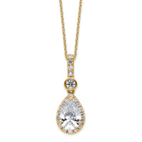 14k 2ct Lab Grown Dia VS/SI+ G+ Pear Comp 18in Halo Pendant Necklace