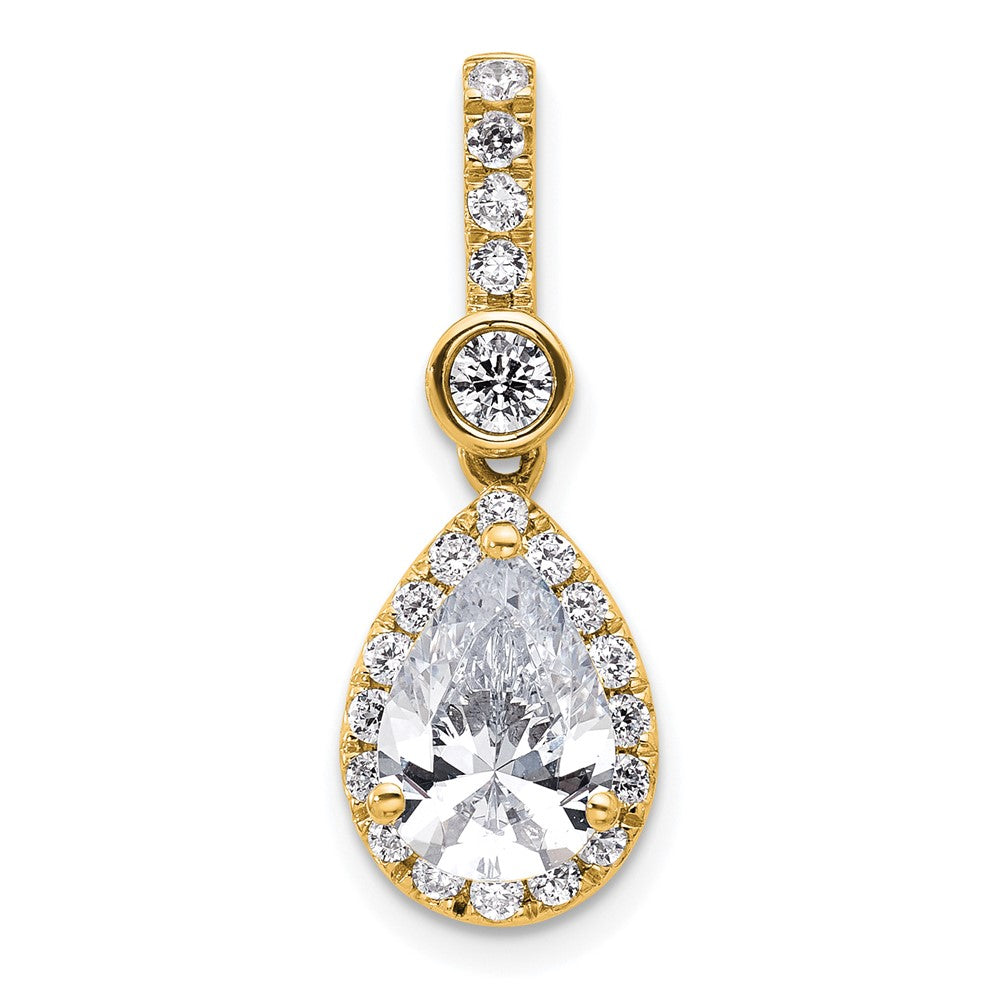 14k 2ct Lab Grown Diamond VS+ F+ Pear Comp Halo Pendant