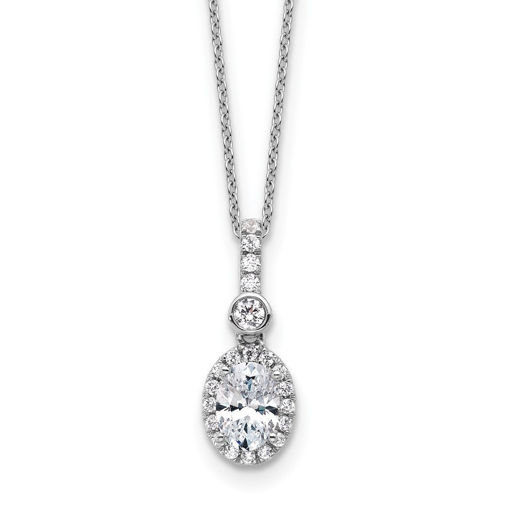 14kw 1ct Lab Grown Diamond VS+ F+ Oval Comp 18in Halo Pendant Necklace