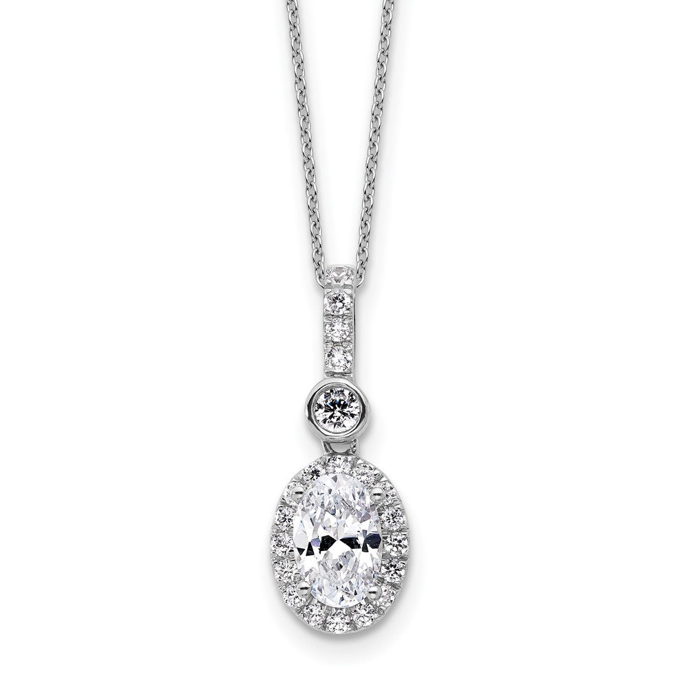 14kw 2ct Lab Grown Diamond VS+ F+ Oval Comp 18in Halo Pendant Necklace