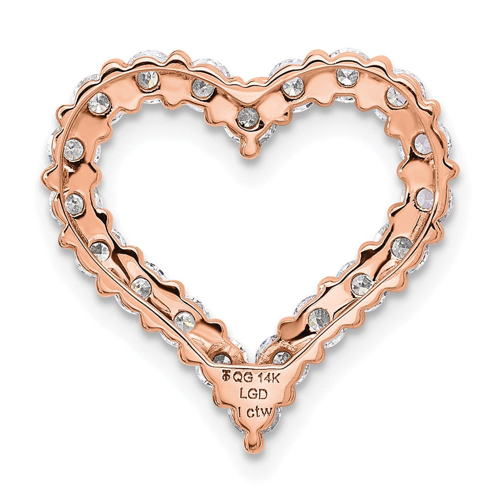 14k Rose Gold 1ct Lab Grown Diamond VS/SI+ G+ Comp Heart Chain Slide