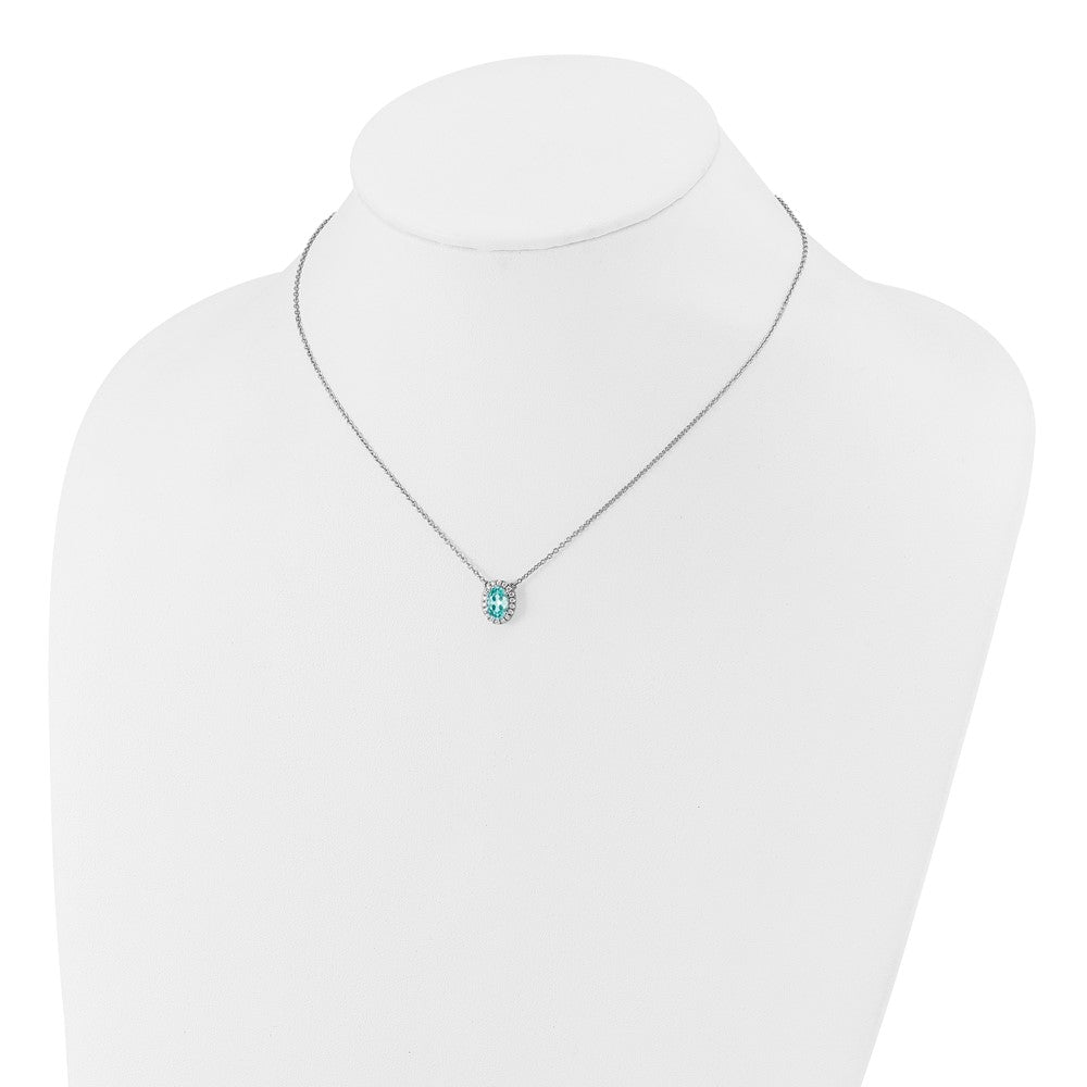 14kw 1/8 ct Lab Grown Dia VS/SI+ G+ & Cr Paraiba 18in Pendant Necklace