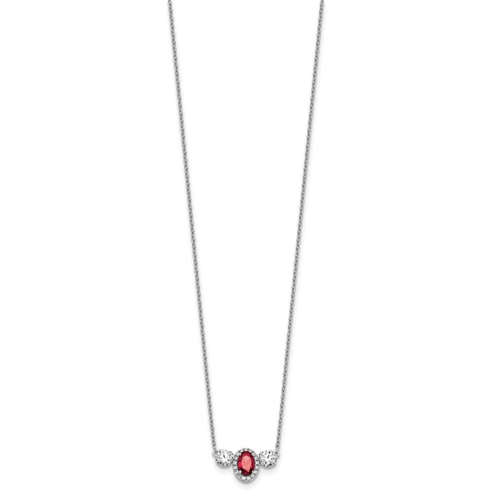 14kw 1 1/8ct Lab Grown Dia VS/SI+ G+ & Cr Ruby Comp 3 Stone 16in Necklace