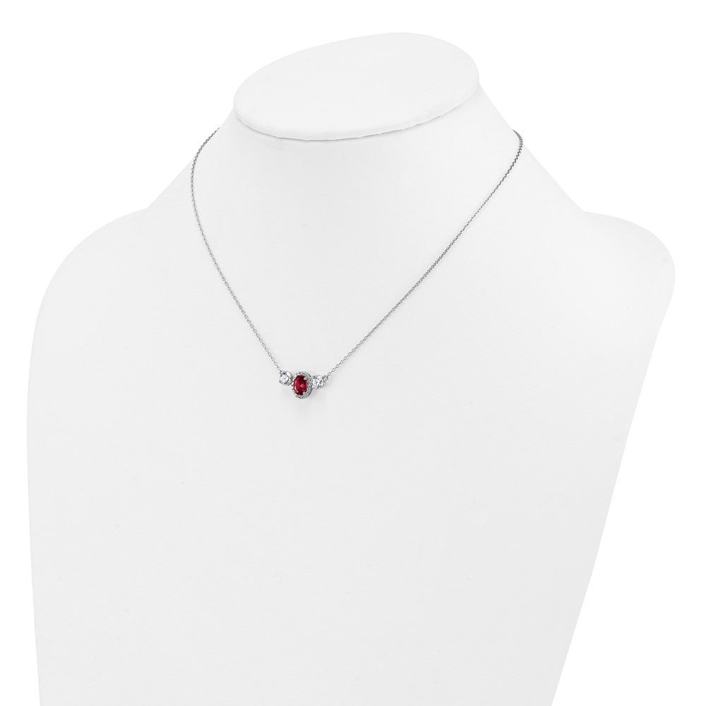 14kw 1 1/8ct Lab Grown Dia VS/SI+ G+ & Cr Ruby Comp 3 Stone 16in Necklace