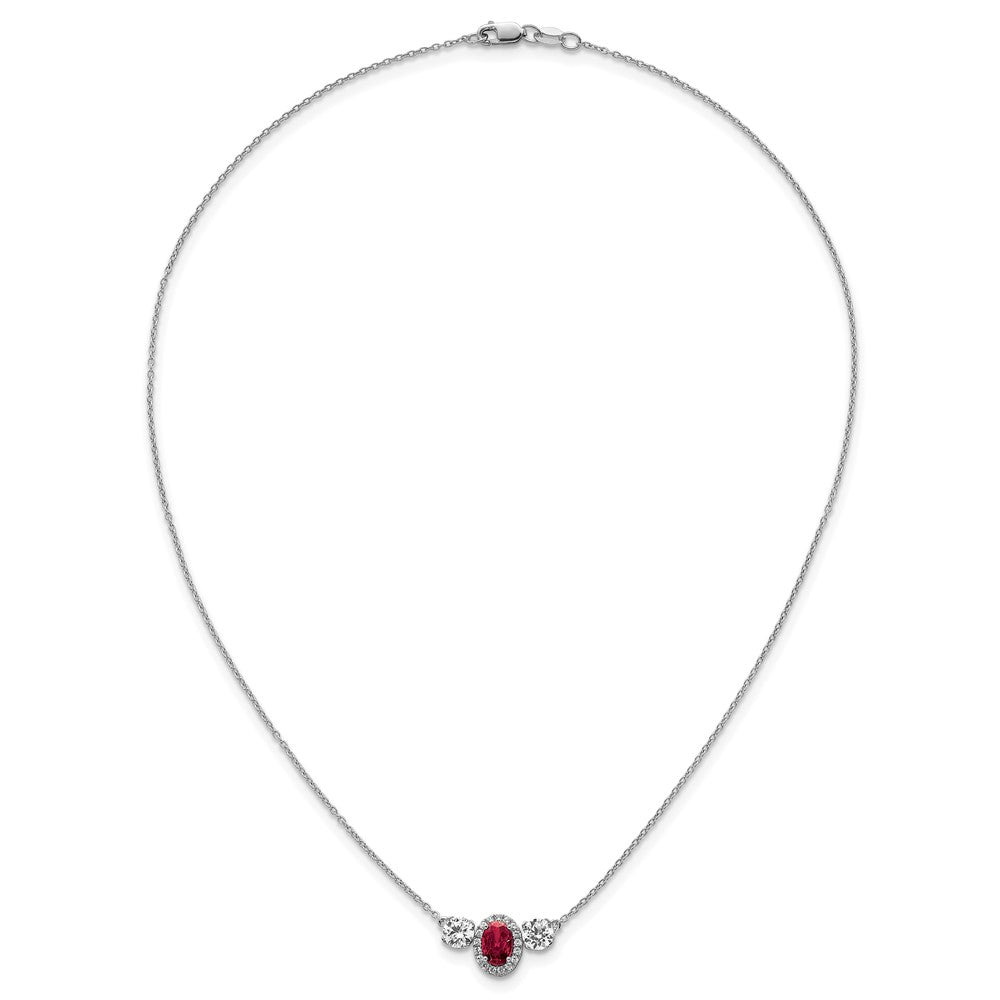 14kw 1 1/8ct Lab Grown Dia VS/SI+ G+ & Cr Ruby Comp 3 Stone 16in Necklace
