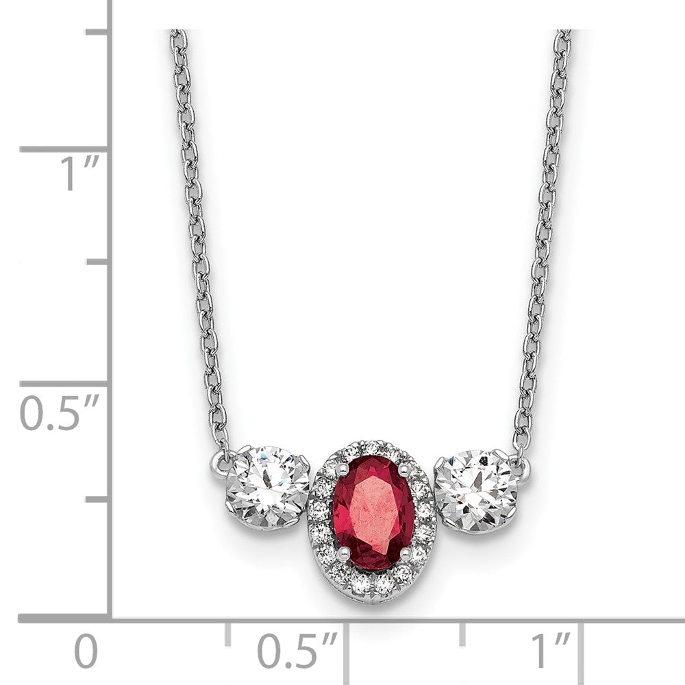 14kw 1 1/8ct Lab Grown Dia VS/SI+ G+ & Cr Ruby Comp 3 Stone 16in Necklace
