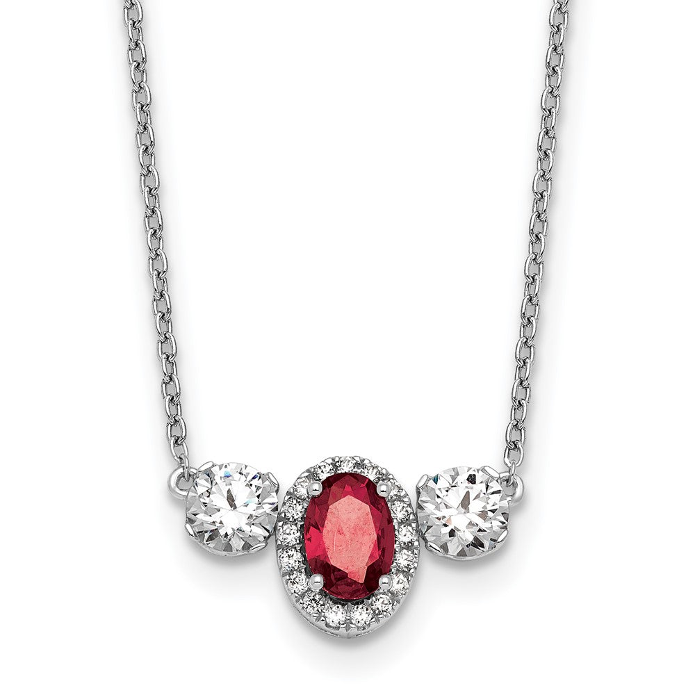 14kw 1 1/8ct Lab Grown Dia VS/SI+ G+ & Cr Ruby Comp 3 Stone 16in Necklace