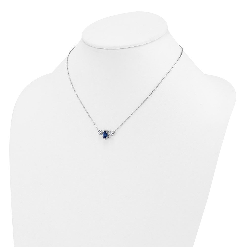 14kw 1 1/8ct Lab Grown Dia VS/SI+ G+ & Cr Sapp Comp 3 Stone 16in Necklace