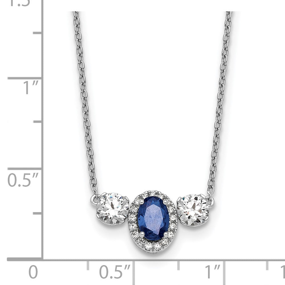 14kw 1 1/8ct Lab Grown Dia VS/SI+ G+ & Cr Sapp Comp 3 Stone 16in Necklace