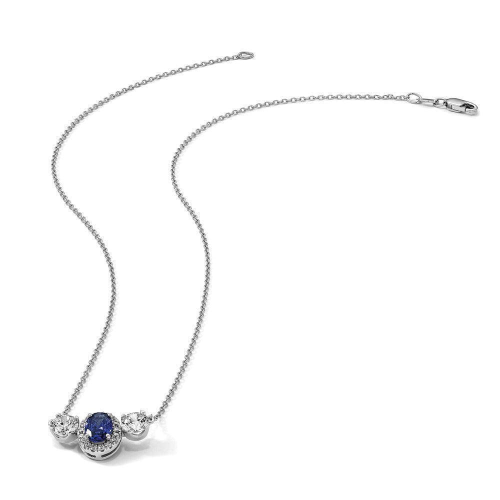 14kw 1 1/8ct Lab Grown Dia VS/SI+ G+ & Cr Sapp Comp 3 Stone 16in Necklace
